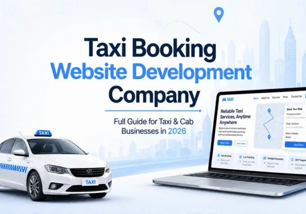 Taxi Booking Website Development Company | Full Guide for Taxi & Cab Businesses in 2026 Taxi Booking Website Development Company banner showing a custom taxi booking website with responsive cab booking software and online taxi booking platform.
